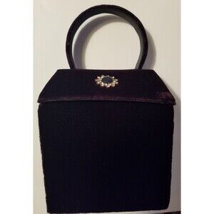 Sasha Black Velvet Evening Bag Jeweled Accent Crossbody Option Unique Shape